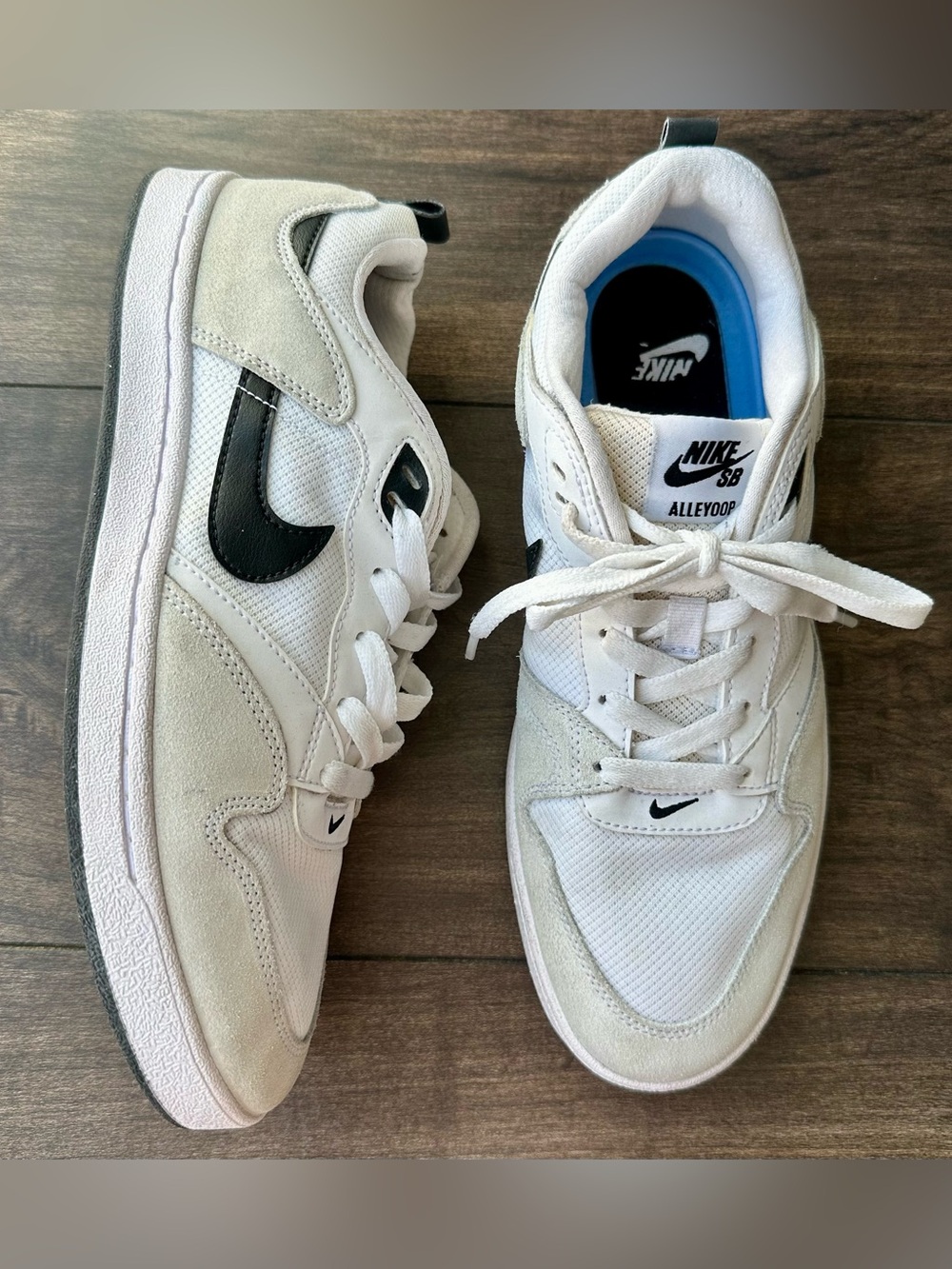 Nike SB Alleyoop Skate Shoes White Black Suede Mesh Men's Size 9 - CJ0882-100